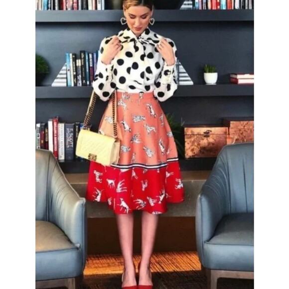 HUTCH Anthropologie Sporty Dalmation Skirt Full A-Line Orange Red Size 2 - Picture 4 of 11